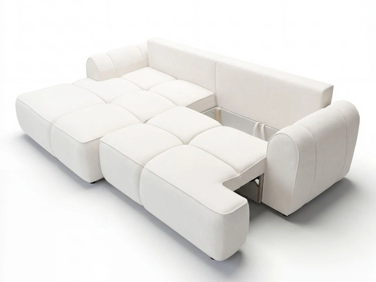 Ecksofa L-Form Links mit Schlaffunktion und Bettkasten Bonno Creme