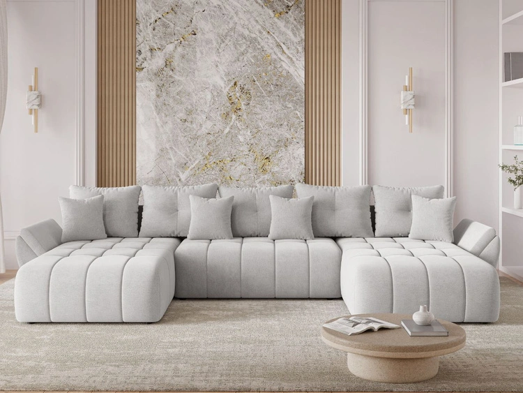 Wohnlandschaft mit Schlaffunktion und Bettkasten Decor U Hellgrau