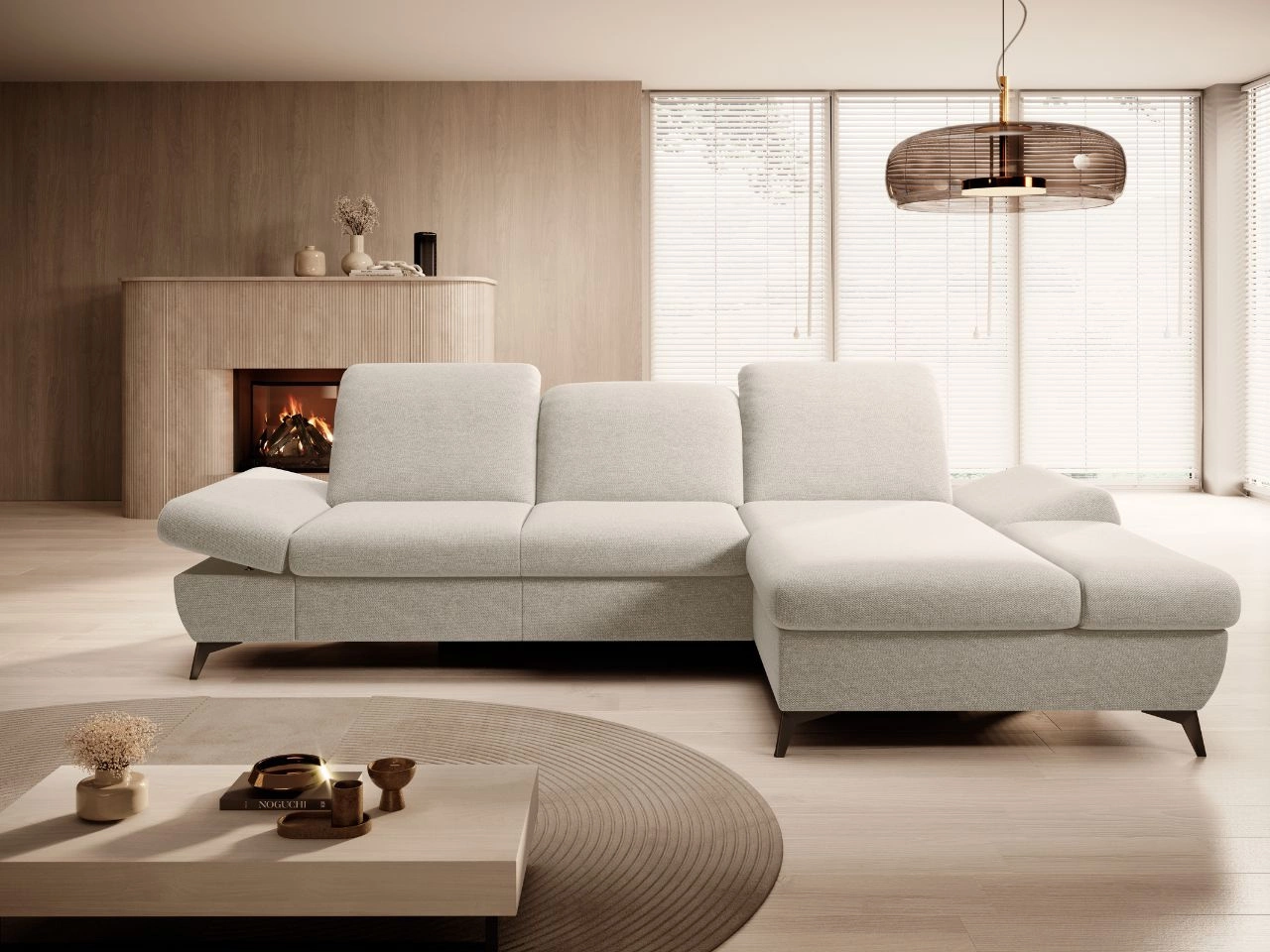 Ecksofa L-Form Rechts mit Schlaffunktion und Bettkasten Hannover Creme