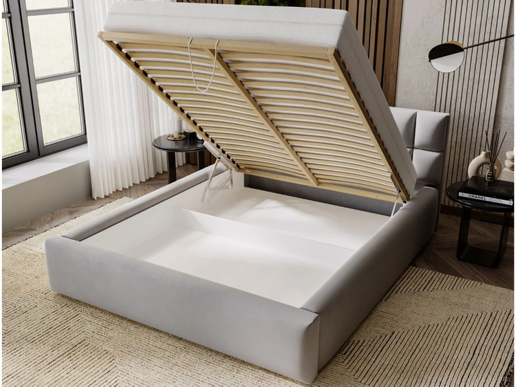 Polsterbett mit Bettkasten und Lattenrost 200x200 Hugo Grau