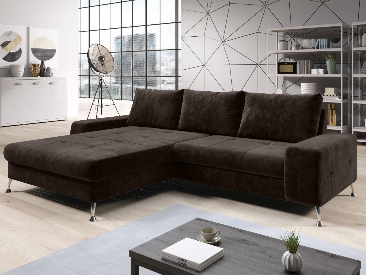 Ecksofa L-Form Links mit Schlaffunktion und Bettkasten Tonny Braun