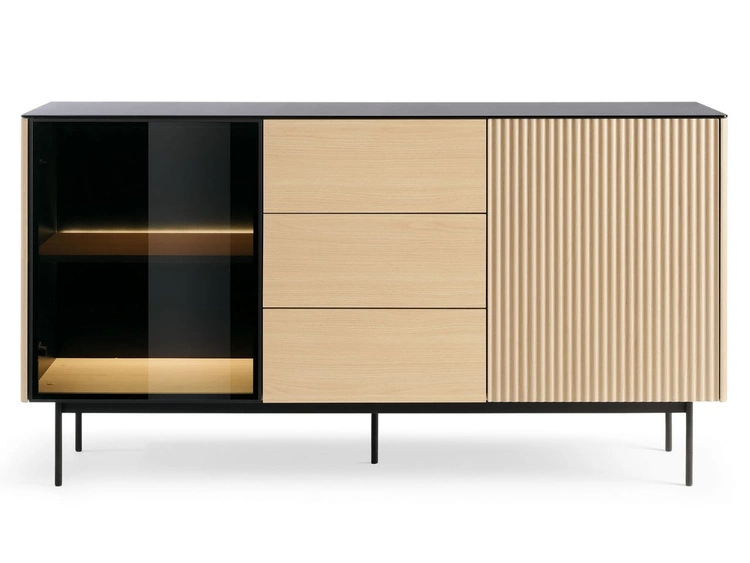 Kommode mit LED-Beleuchtung, 2 Türen und Schubladen Auroé Eiche Vicenza