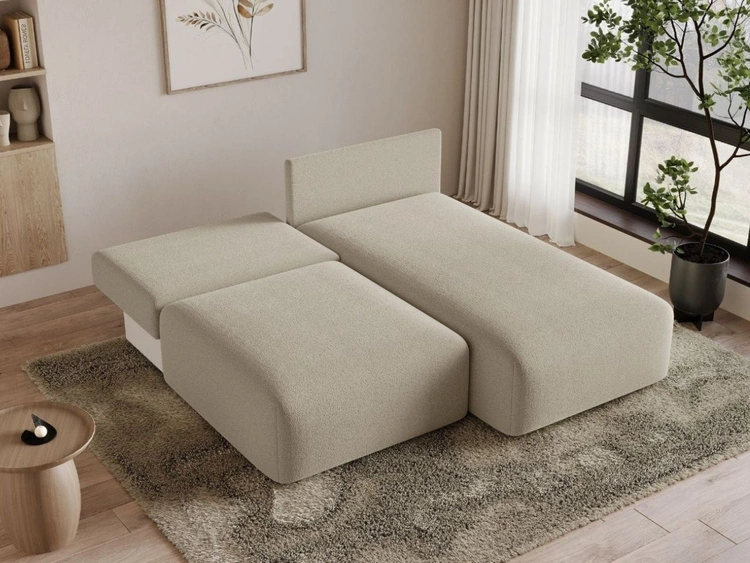 Ecksofa L-Form Rechts mit Schlaffunktion und Bettkasten Ronni Beige