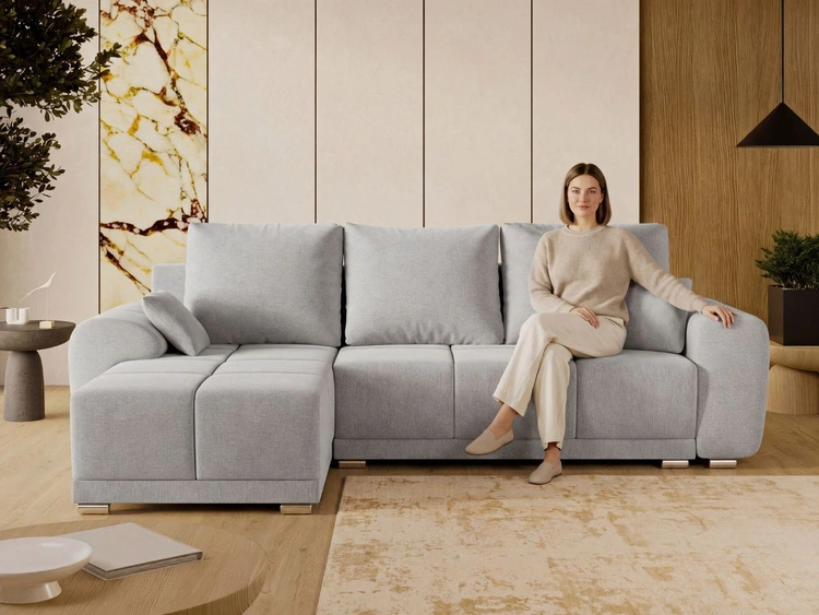 Ecksofa L-Form mit Schlaffunktion und Bettkasten Monti Links Grau
