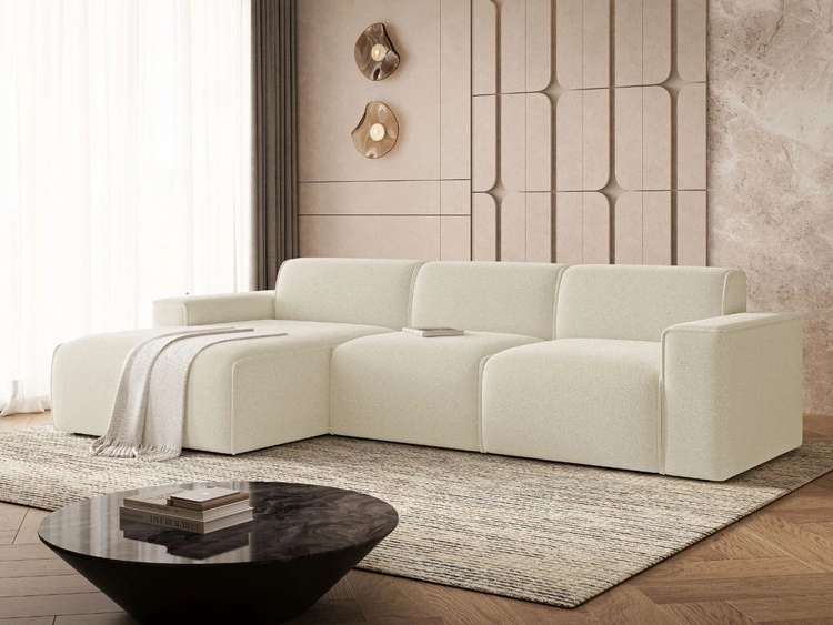 Ecksofa L-Form Links Lavia Bouclé-Stoff Hellbeige