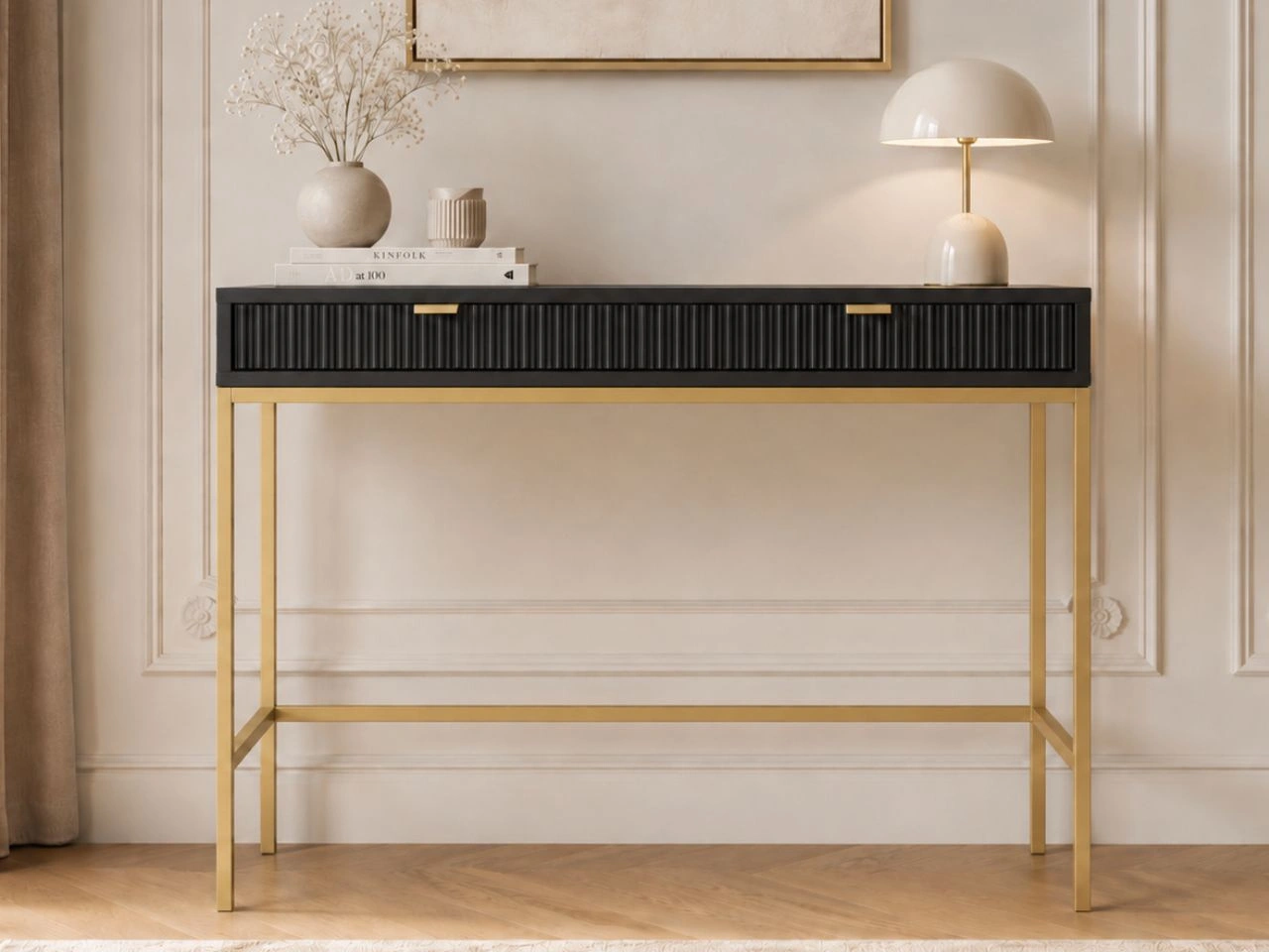 Schminktisch mit Schubladen Amber Schwarz, Gold Frame