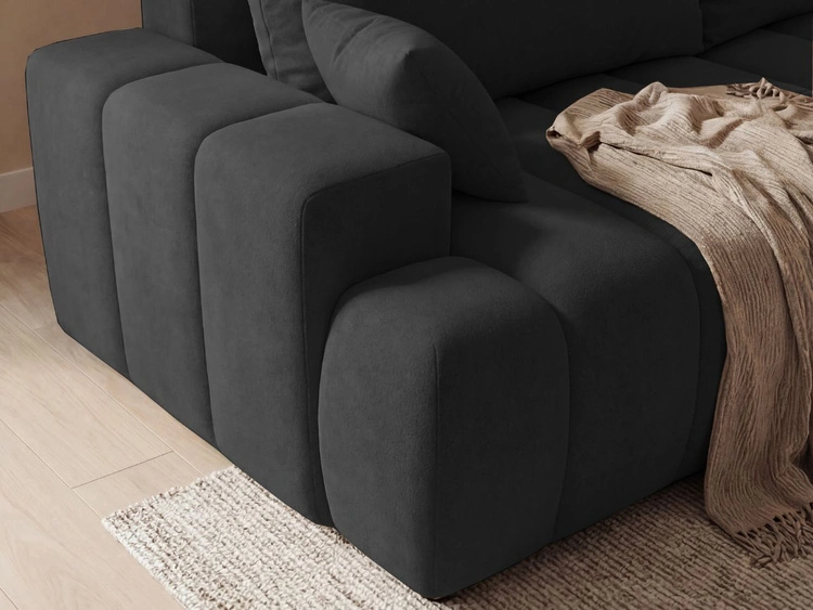 Ecksofa L-Form Rechts mit Schlaffunktion und Bettkasten Caleo Schwarz