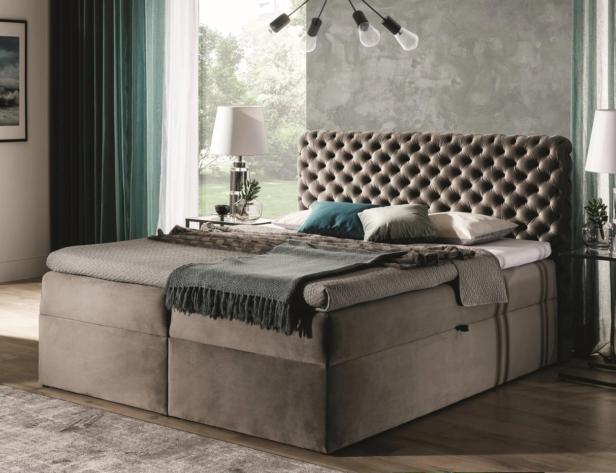 Chesterfield Boxspringbett mit Bettkasten 120x200 Cleo - Beige