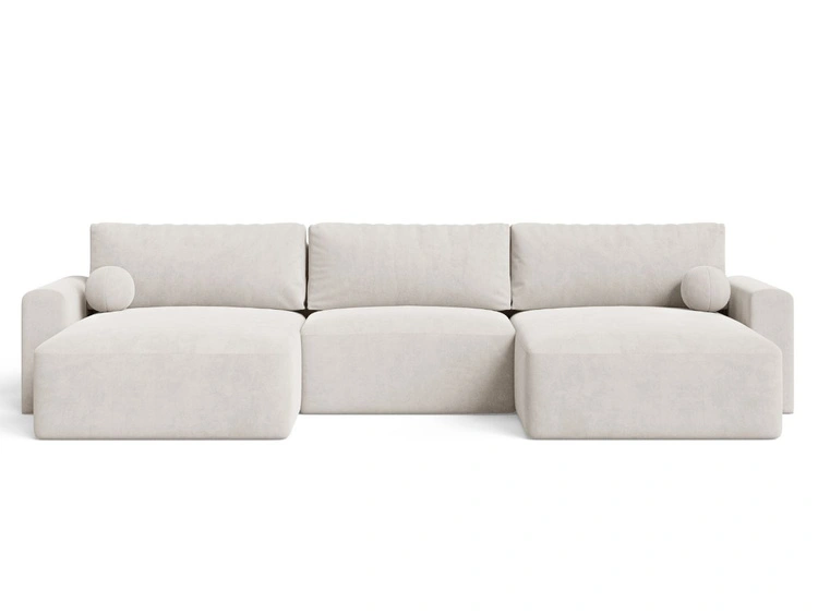 Wohnlandschaft mit Schlaffunktion und Bettkasten Aurora Hellbeige