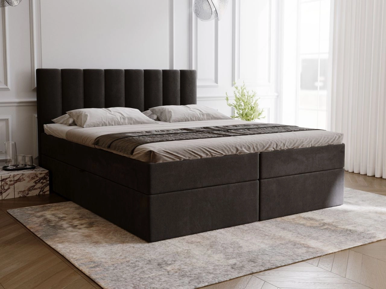 Boxspringbett mit Bettkasten 200x200 Mocca Schwarz