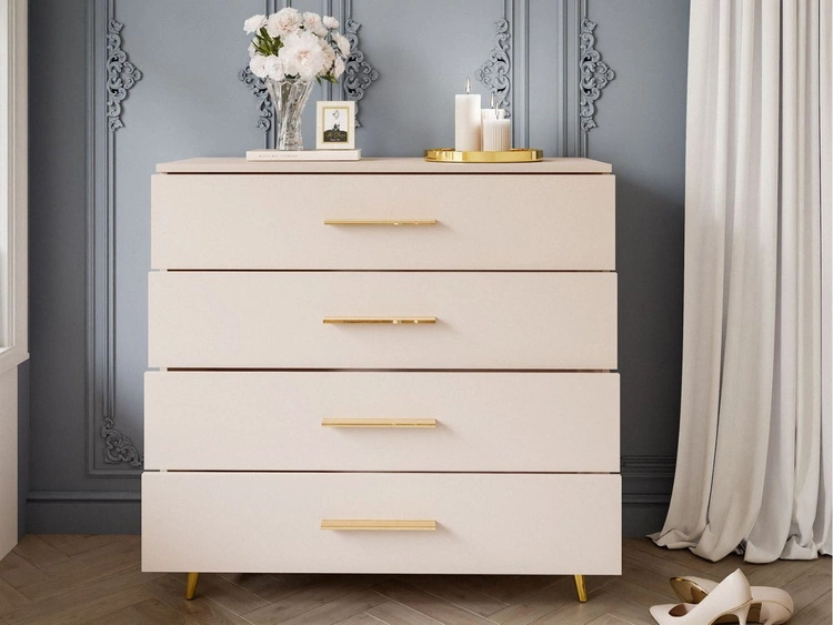 Kommode mit Schubladen und LED-Beleuchtung auf Goldenen Metallbeinen Nuveo Kaschmir