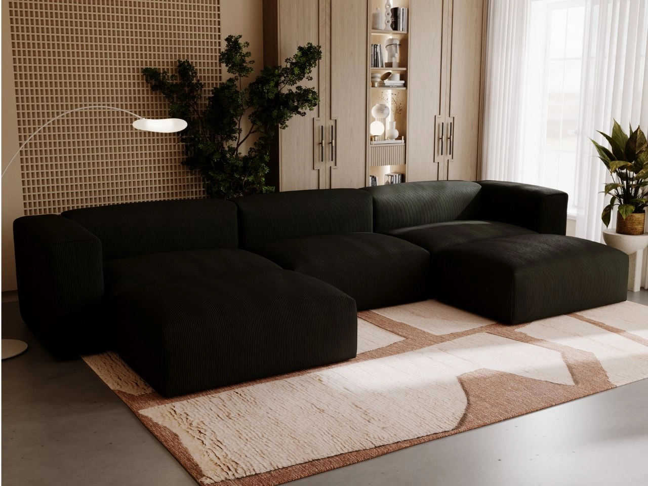 Wohnlandschaft Universell Moderne Cord Ecksofa Landi Schwarz