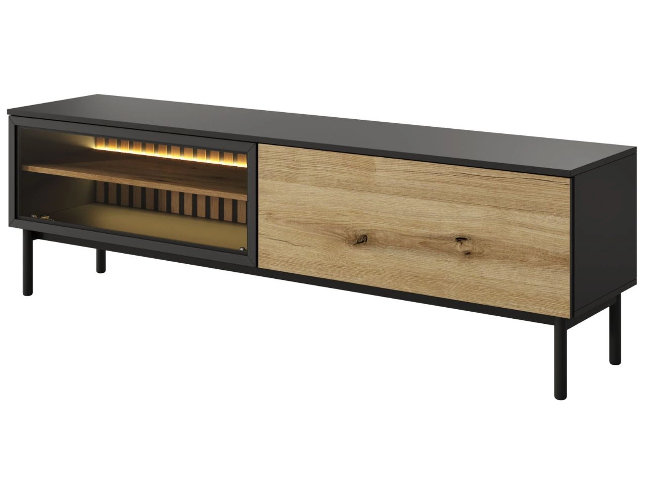 TV-Lowboard mit Türen 180 cm Loara Eich Evoke, Schwarz