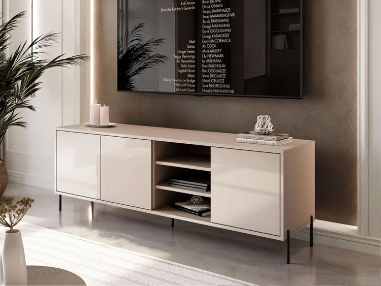 TV-Lowboard Glamour mit Türen schwarze Beine Vivance Kaschmir Hochglanz