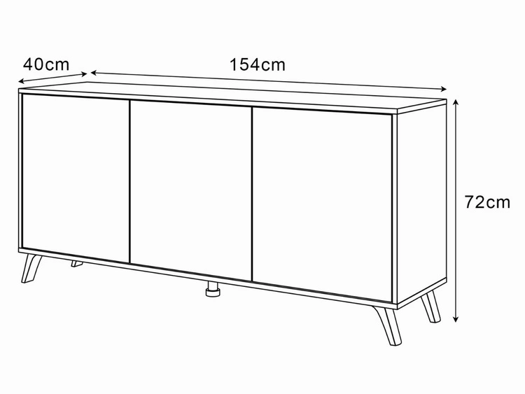 Dreitürige Kommode 154 cm im Loft-Stil mit weißen Beinen – Vivance, Weiß matt & Eiche Artisan