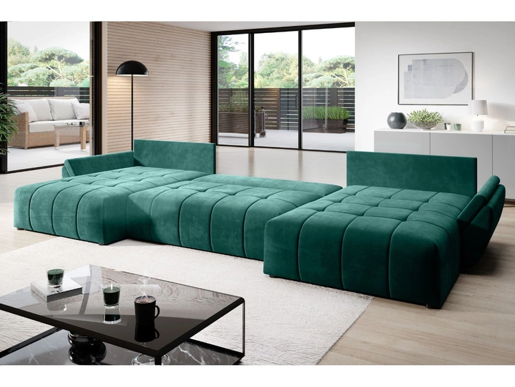 Wohnlandschaft mit Schlaffunktion und Bettkasten Decor U Hellgrau