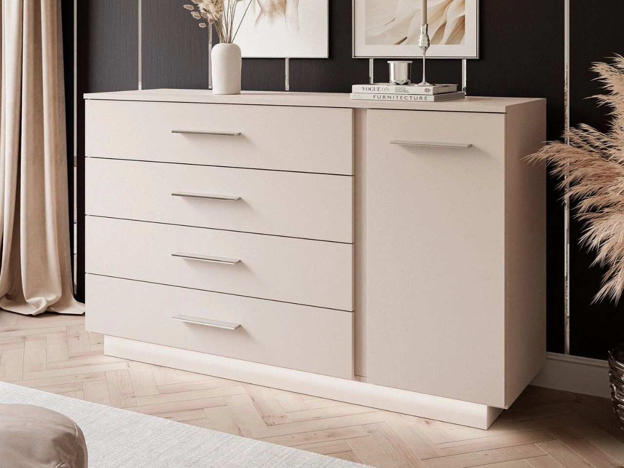 Kommode mit Türe, Schubladen und LED-Beleuchtung Nuveo Kaschmir