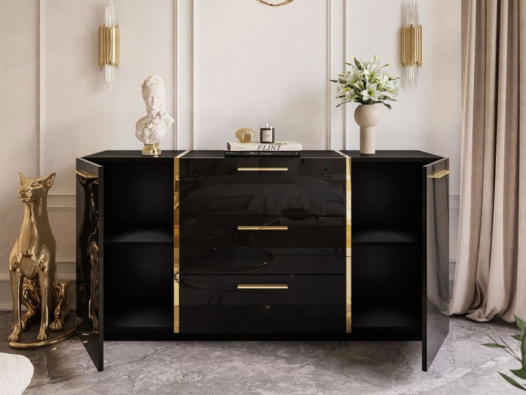 Wohnzimmer-Set im Glamour-Stil Lunelie Schwarz Hochglanz