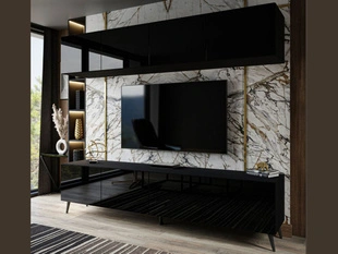 Wohnwand für das Wohnzimmer auf Schwarzen Metallbeinen Noaé Weiß Hochglanz