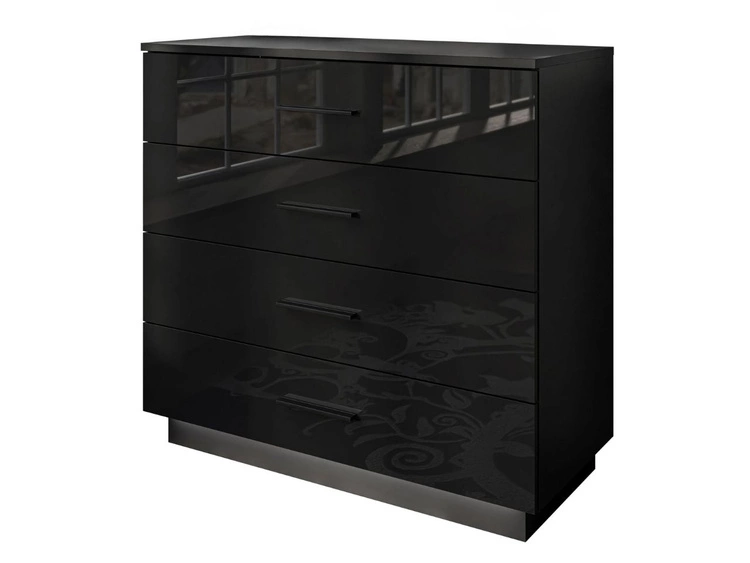 Kommode mit vier Schubladen und LED-Beleuchtung Nuveo Schwarz Hochglanz