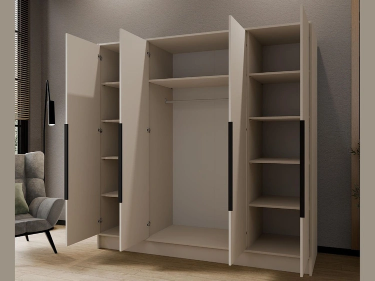 Kleiderschrank mit Spiegel 200 cm Lucca Kaschmir mit schwarzen Griffen