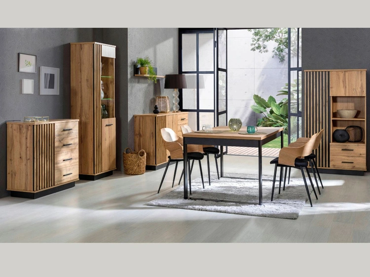 Rechteckiger Ausziehtisch Lavore Wotan Eiche, Schwarz matt