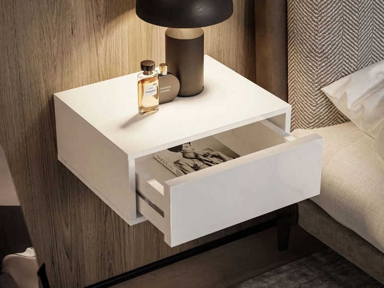 Hängender Nachttisch mit Schublade Brisa Weiß Hochglanz