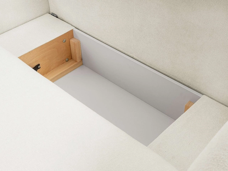 Ecksofa L-Form Links mit Schlaffunktion und Bettkasten Oreo Creme