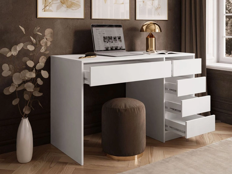 Schreibtisch mit fünf Schubladen Melo Weiß Matt