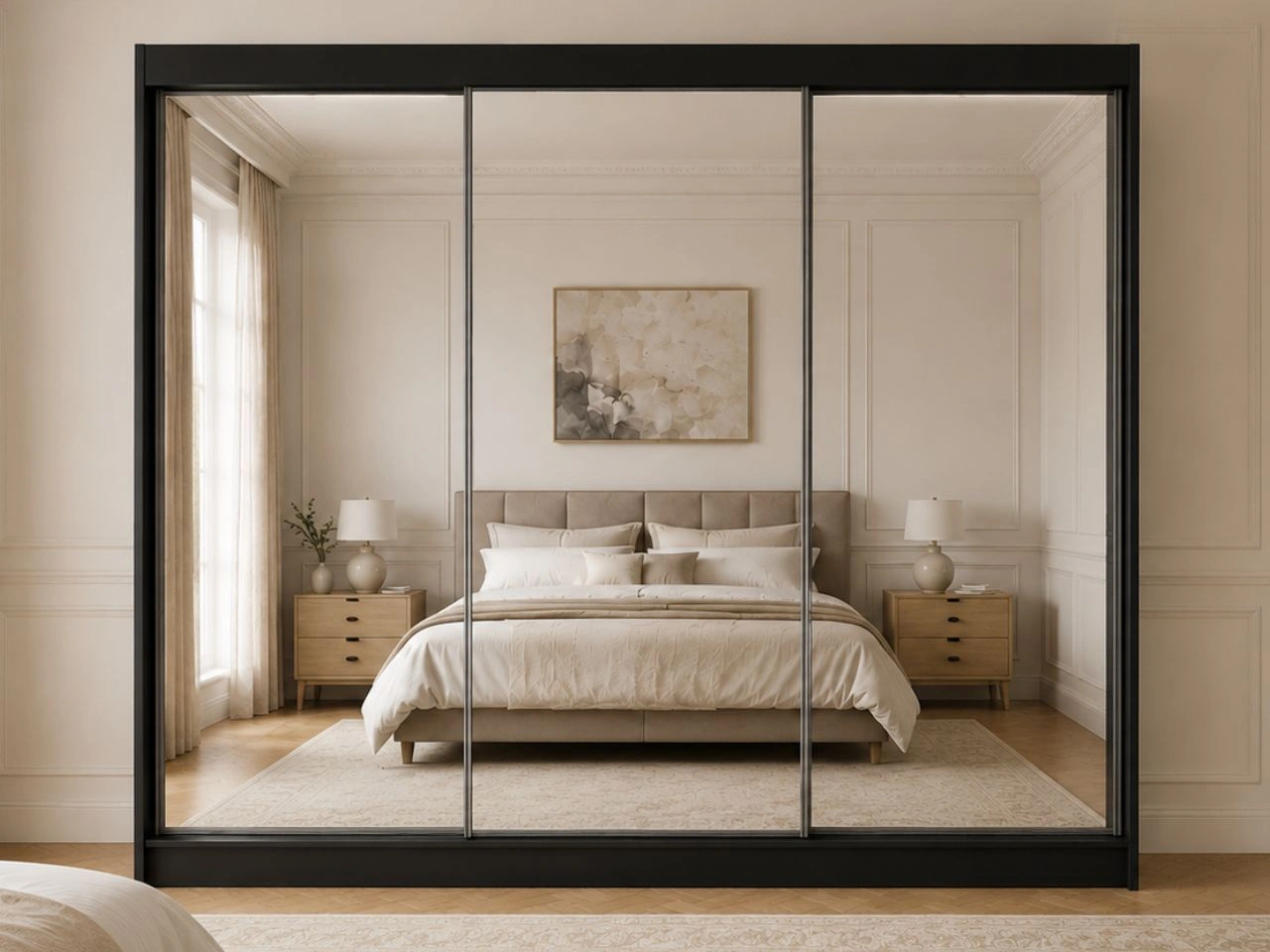 Schiebetürenschrank 250 cm mit Spiegel und LED-Beleuchtung Luzio Schwarz