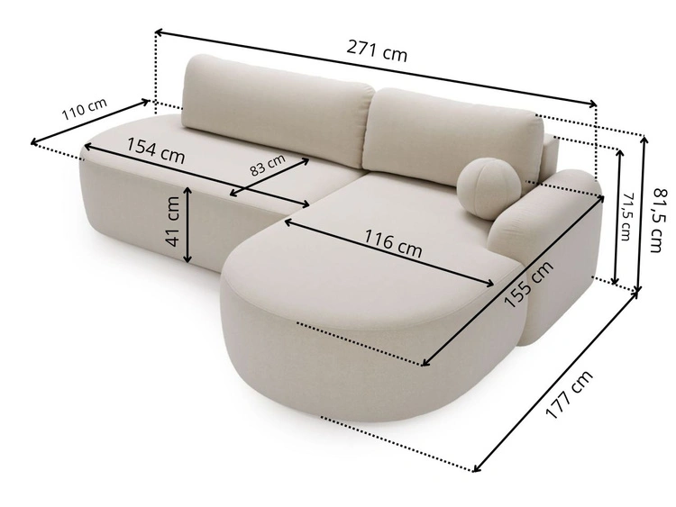 Ecksofa L-Form Links mit Schlaffunktion und Bettkasten Aurio O Weiß