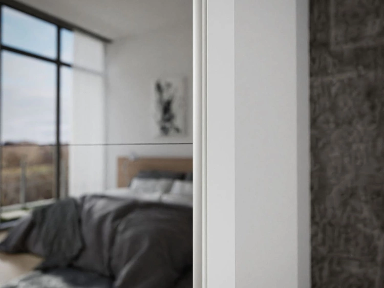 Schwebetürenschrank Zweitüriger mit Aufsatz und Spiegeln 254 cm Nuveo Weiß Hochglanz