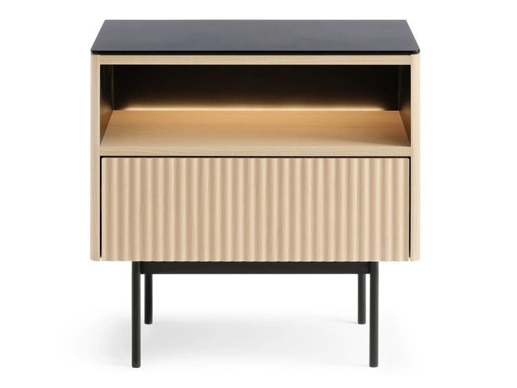 Nachtschrank mit Schublade und Led Auroé Eiche Vicenza