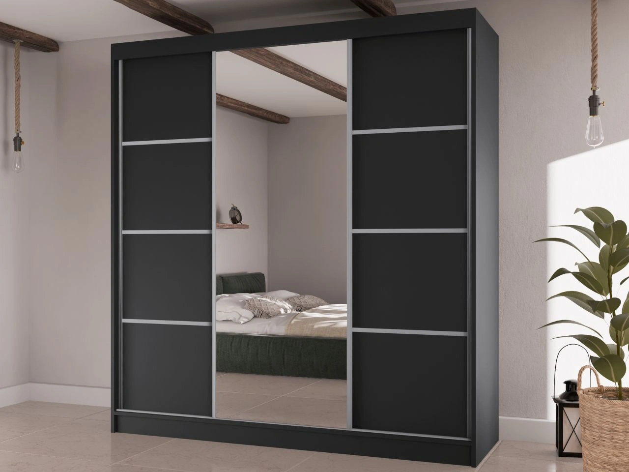 Schiebetürenschrank mit Spiegel 200 cm Vello Schwarz