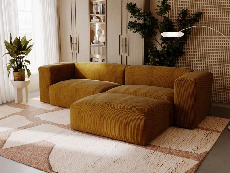 Ecksofa L-Form Rechts Moderne Cord Ecksofa Landi Honigfarben