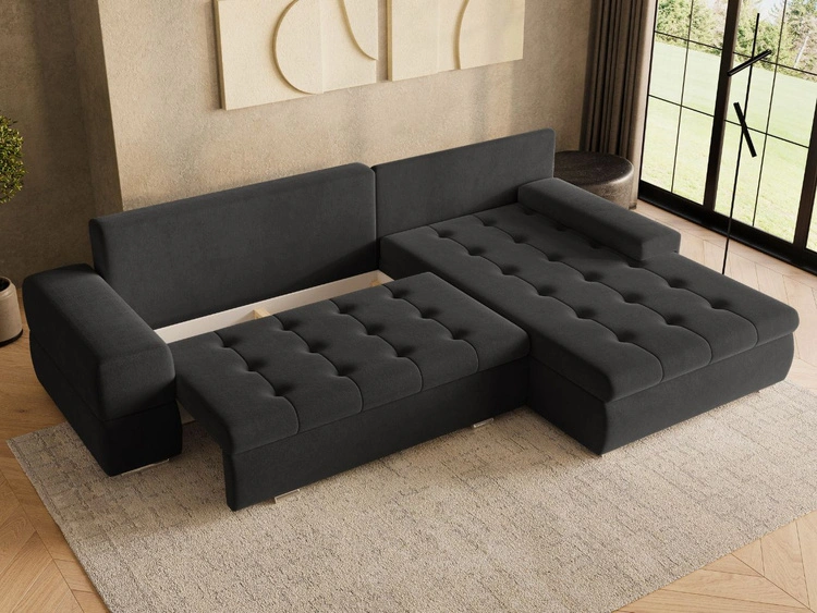 Ecksofa L-Form mit Schlaffunktion und Bettkasten Sonia Schwarz