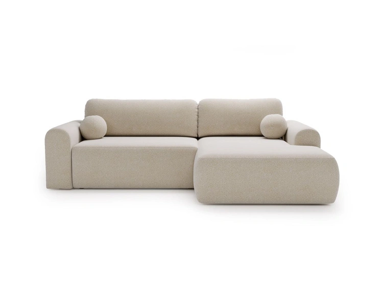 Ecksofa L-Form mit Schlaffunktion und Bettkasten Savana Rechts Bouclé-Stoff Creme