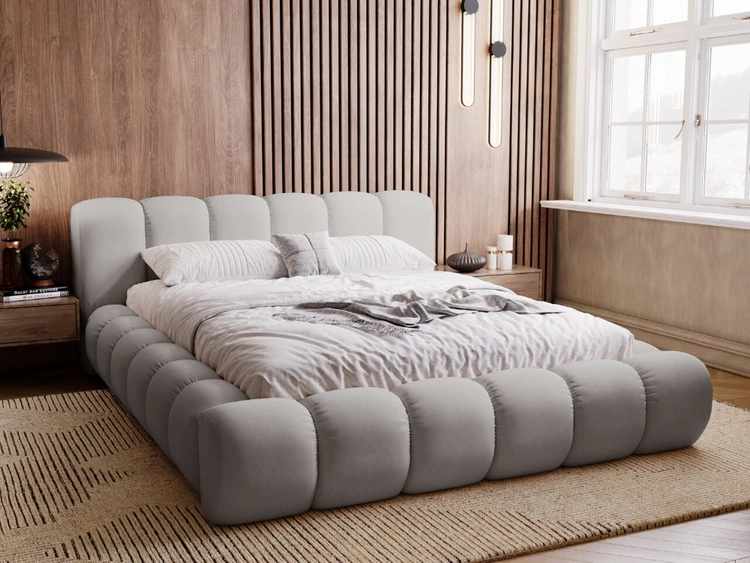 Polsterbett mit Bettkasten und Lattenrost 140x200 Doria Hellgrau