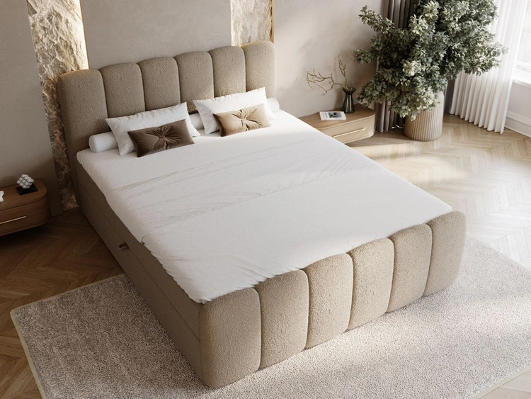 Boxspringbett mit Bettkasten 180x200 Bouclé-Stoff Cloud Braun