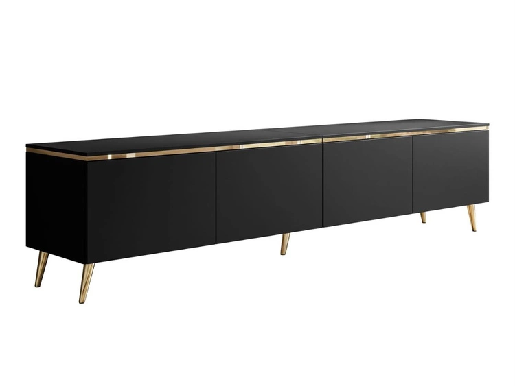 TV-Lowboard viertürig im Glamour-Stil mit LED-Beleuchtung Celle, schwarz matt