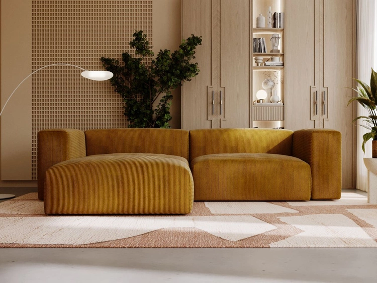 Ecksofa L-Form Links Moderne Cord Ecksofa Landi Honigfarben