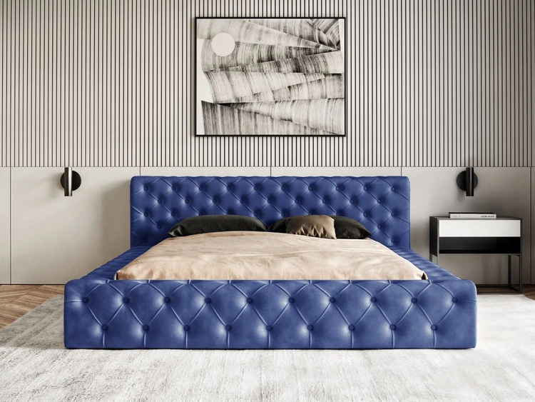 Polsterbett mit Bettkasten und Lattenrost 140x200 Palini Dunkelblau