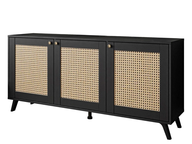 Drehtürkommode Boho mit Flechtmuster Bellance schwarz