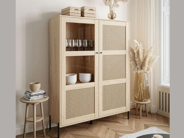 Standvitrine im Boho-Stil Zweitürige Bellance Eiche Puccini