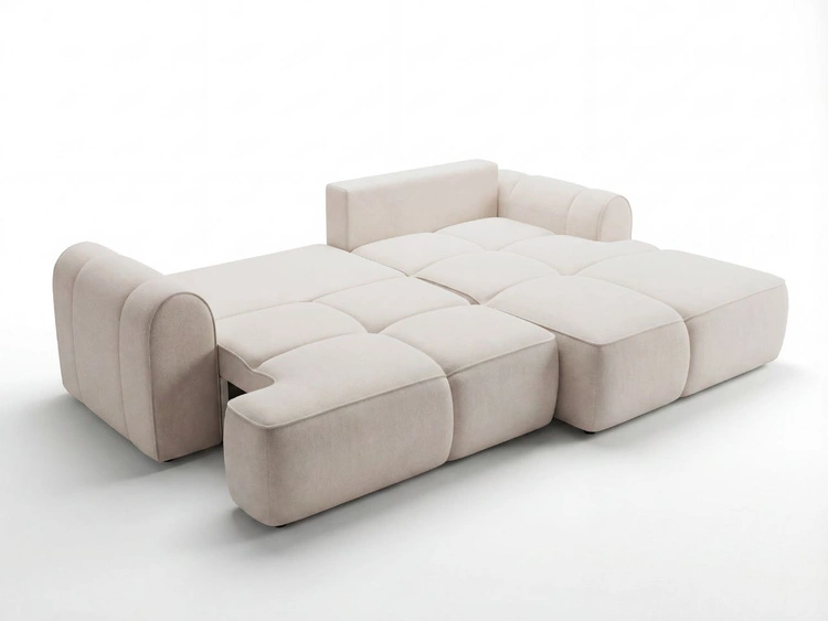 Ecksofa L-Form Rechts mit Schlaffunktion und Bettkasten Bonno Beige