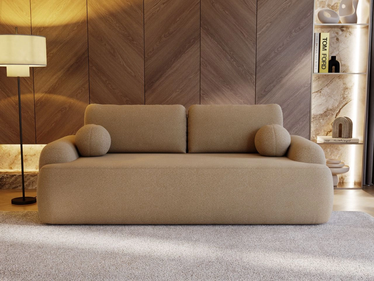 Sofa mit Schlaffunktion und Bettkasten Aurio Hellbraun