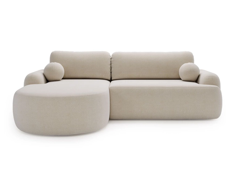 Ecksofa L-Form Links mit Schlaffunktion und Bettkasten Aurio Creme