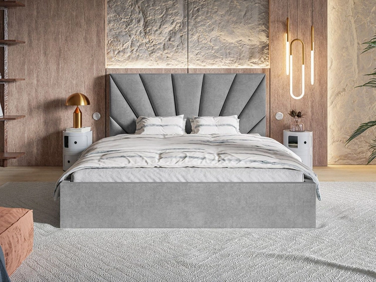 Polsterbett mit Bettkasten und Lattenrost 180x200 Orlo Hellgrau