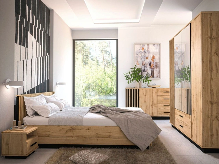 Doppelbett 160x200 mit Bettkasten Lavore Wotan Eiche, Schwarz matt