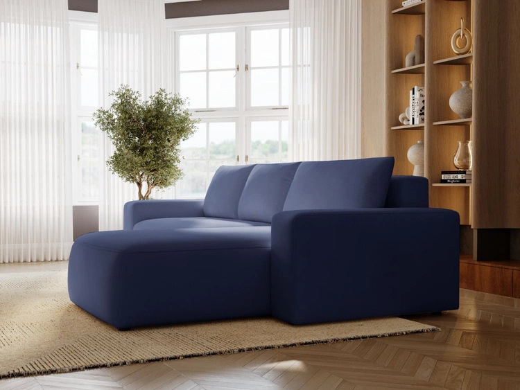 Ecksofa L-Form Rechts mit Schlaffunktion und Bettkasten Tazones Dunkelblau